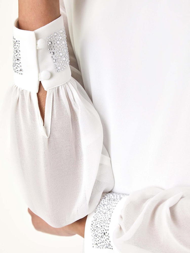 Roman White Hotfix Detail Asymmetric Hem Top - Image 5 of 5 Roman White Hotfix Detail Asymmetric Hem Top - Image 5 of 5