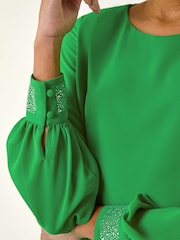 Roman Green Hotfix Detail Asymmetric Hem Top - Image 5 of 5