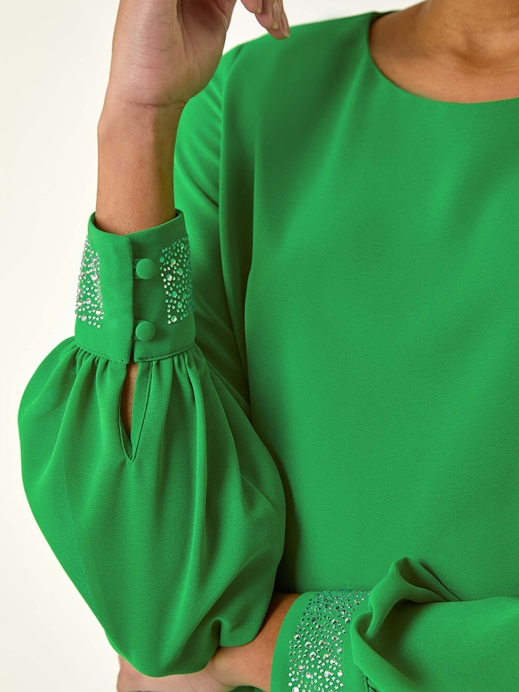 Roman Green Hotfix Detail Asymmetric Hem Top - Image 5 of 5