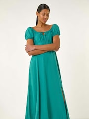Roman Green Puff Sleeve Mix Midi Dress - Image 1 of 5