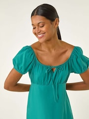 Roman Green Puff Sleeve Mix Midi Dress - Image 4 of 5