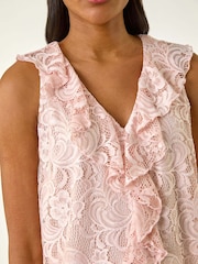 Roman Pink Lace V-Neck Ruffle Front Blouse - Image 2 of 5