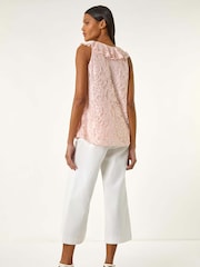 Roman Pink Lace V-Neck Ruffle Front Blouse - Image 5 of 5