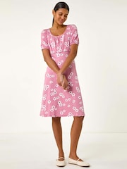 Roman Pink Floral Print Stretch Jersey Dress - Image 1 of 5