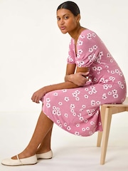 Roman Pink Floral Print Stretch Jersey Dress - Image 2 of 5