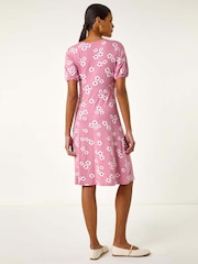 Roman Pink Floral Print Stretch Jersey Dress - Image 3 of 5