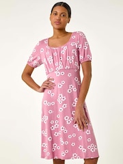 Roman Pink Floral Print Stretch Jersey Dress - Image 4 of 5