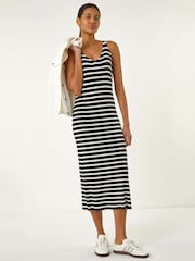 Roman Black Stripe Knitted Midi Dress - Image 1 of 5