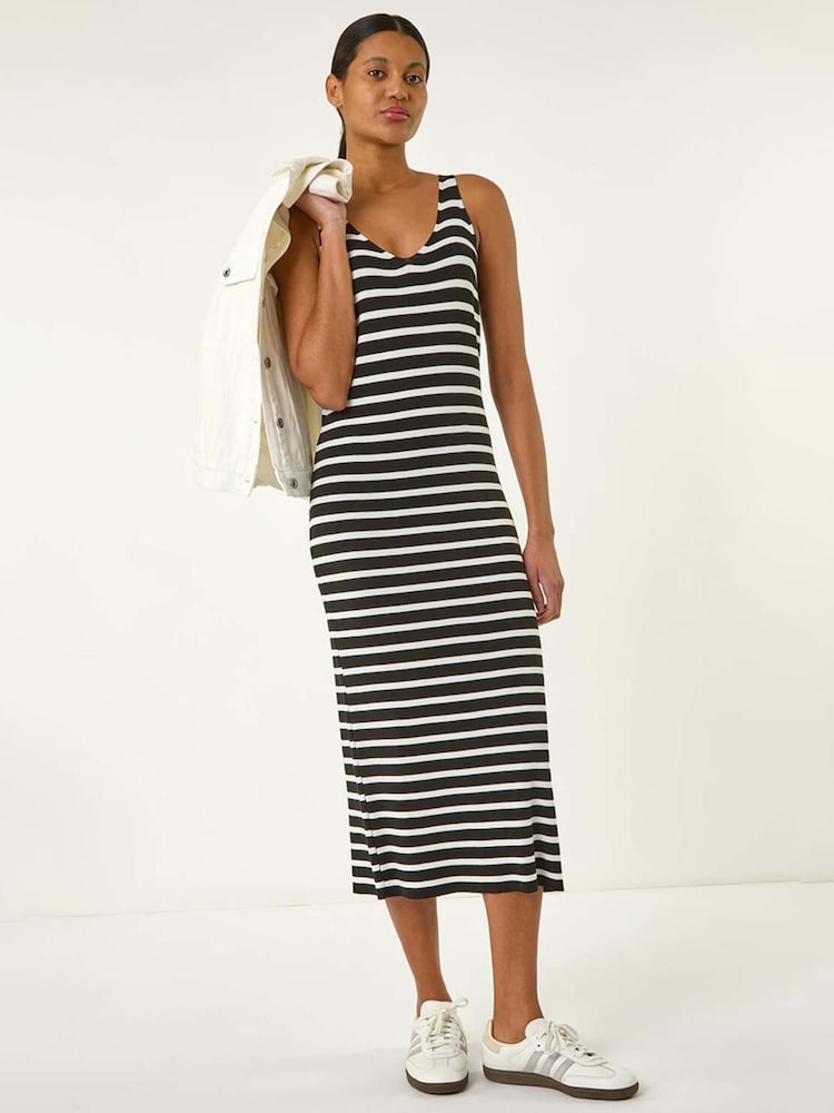 Roman Black Stripe Knitted Midi Dress - Image 1 of 5
