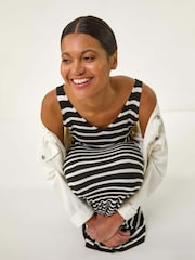 Roman Black Stripe Knitted Midi Dress - Image 2 of 5