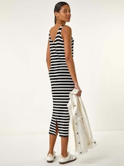Roman Black Stripe Knitted Midi Dress - Image 3 of 5