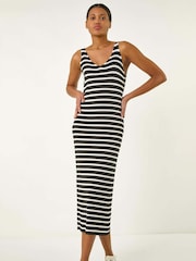 Roman Black Stripe Knitted Midi Dress - Image 4 of 5