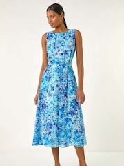 Roman Blue Spot Print Pleated Chiffon Dress - Image 1 of 5
