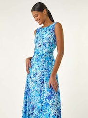 Roman Blue Spot Print Pleated Chiffon Dress - Image 2 of 5