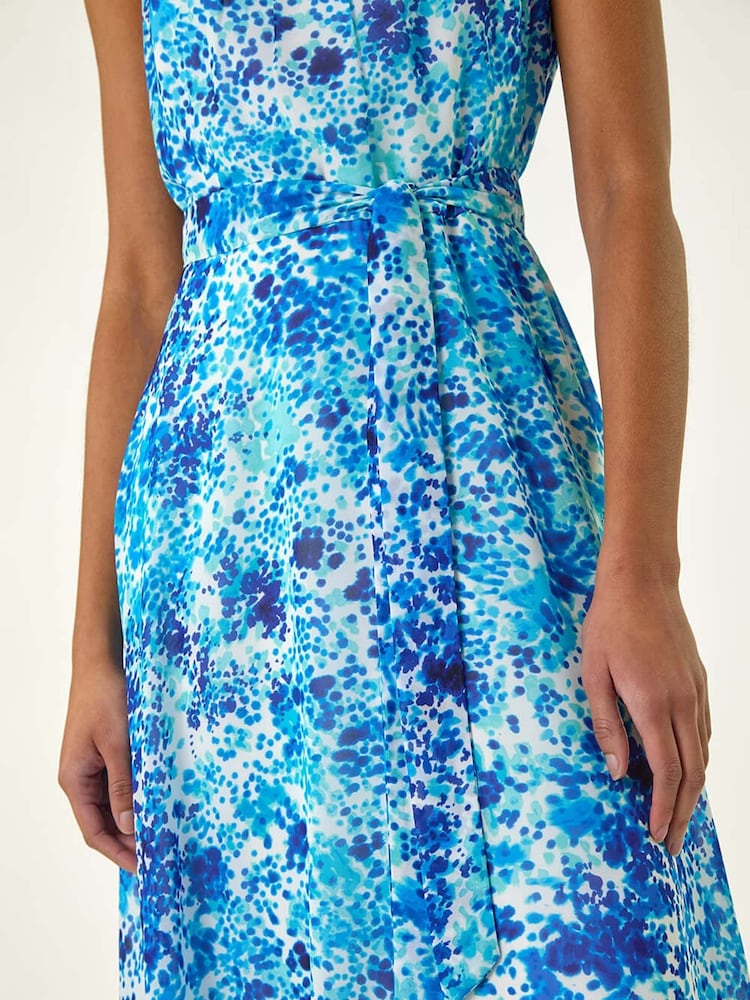 Roman Blue Spot Print Pleated Chiffon Dress - Image 5 of 5