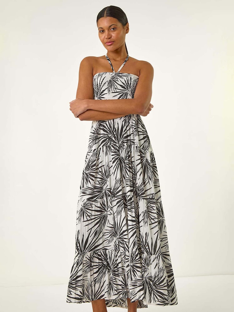 Roman Black Shirred Bandeau Midi Dress - Image 2 of 5