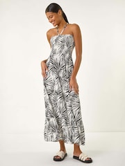 Roman Black Shirred Bandeau Midi Dress - Image 4 of 5