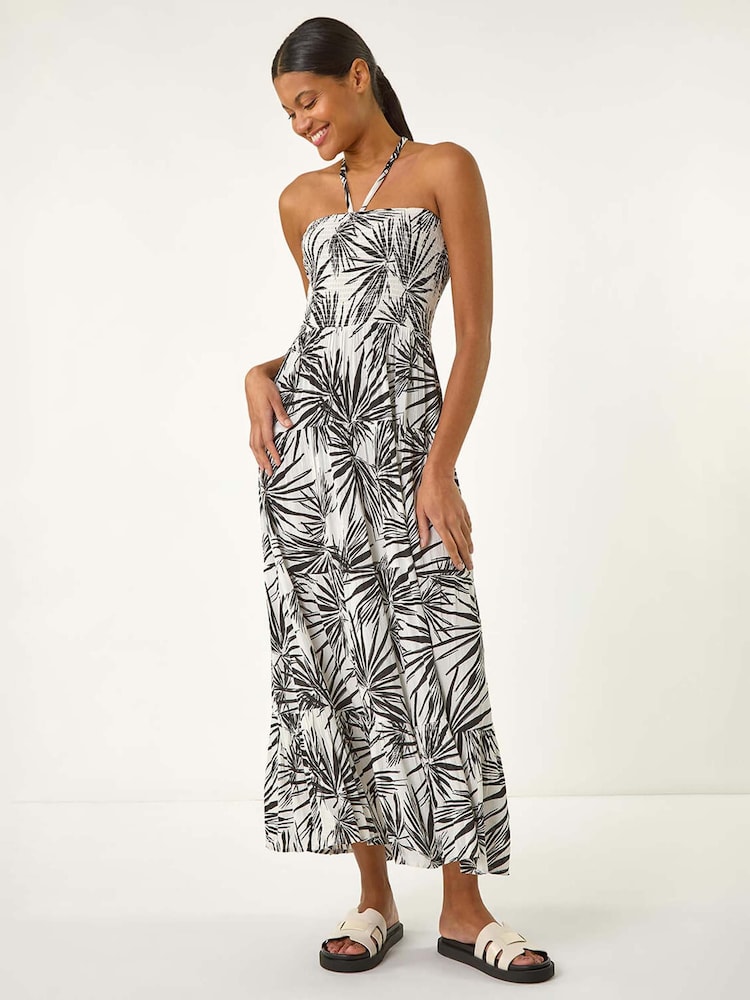 Roman Black Shirred Bandeau Midi Dress - Image 4 of 5