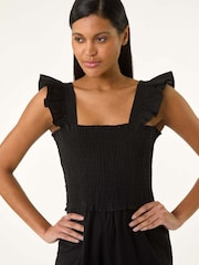 Roman Black Cotton Linen Blend Frill Jumpsuit - Image 2 of 5