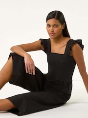 Roman Black Cotton Linen Blend Frill Jumpsuit - Image 3 of 5
