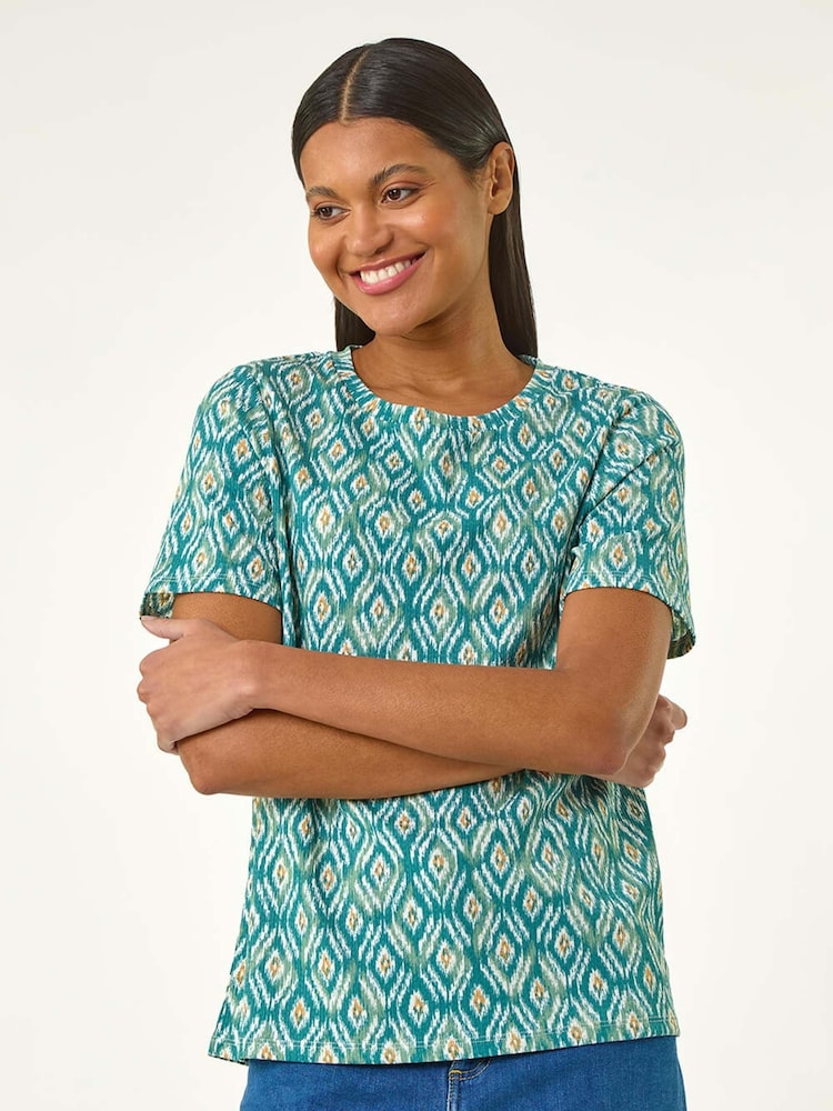 Roman Ikat Print Stretch T-Shirt - Imagen 1 de 5