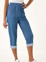 Roman Blue Contrast Detail Cropped Stretch Trousers - Image 1 of 5