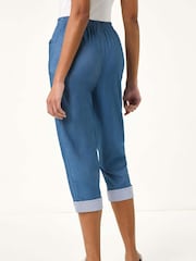 Roman Blue Contrast Detail Cropped Stretch Trousers - Image 2 of 5