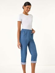 Roman Blue Contrast Detail Cropped Stretch Trousers - Image 3 of 5