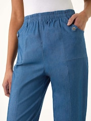 Roman Blue Contrast Detail Cropped Stretch Trousers - Image 4 of 5