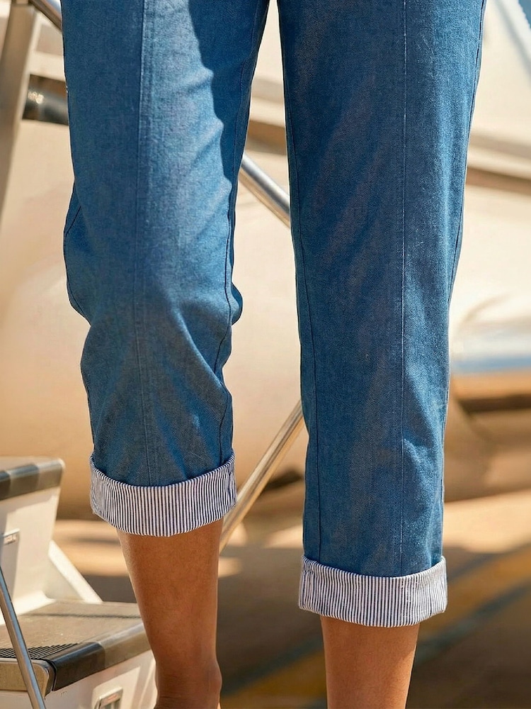 Roman Dark Blue Contrast Detail Cropped Stretch Trousers - Image 4 of 4 Roman Dark Blue Contrast Detail Cropped Stretch Trousers - Image 4 of 4