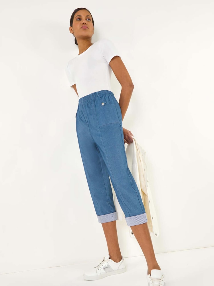 Sötét KÉK - Roman Contrast Detail Rövid szabású sztreccs Nadrágok - 6/ 6 kép