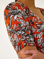 Roman Orange Floral Print V-Neck Wrap Dress - Image 5 of 5
