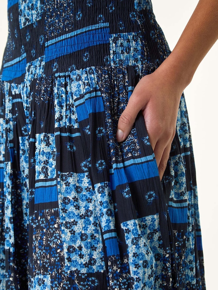 Roman Blue Floral Print Tile Palazzo Wide Leg Trousers - Image 2 of 5