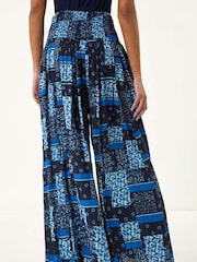 Roman Blue Floral Print Tile Palazzo Wide Leg Trousers - Image 5 of 5