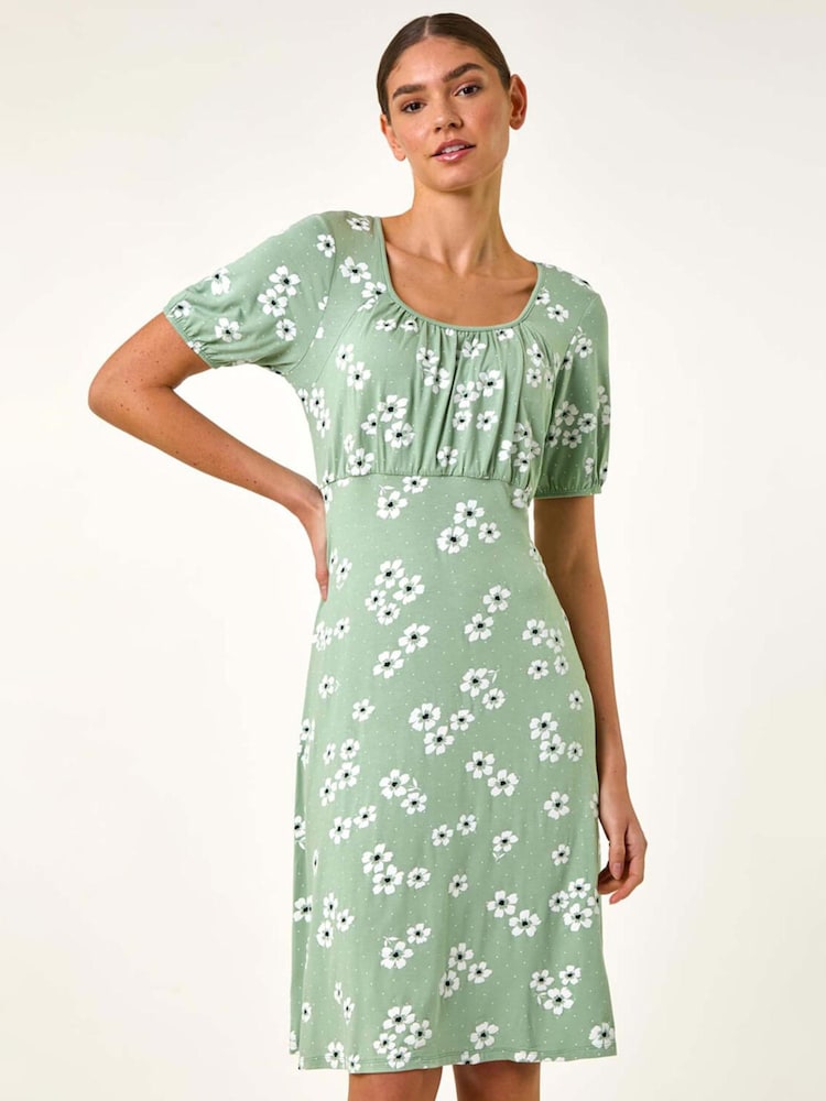 Roman Green Floral Print Stretch Jersey Dress - Image 1 of 5