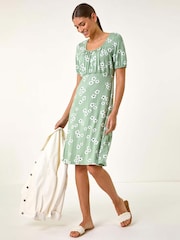 Roman Green Floral Print Stretch Jersey Dress - Image 2 of 5