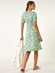 Roman Green Floral Print Stretch Jersey Dress - Image 3 of 5