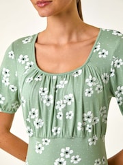 Roman Green Floral Print Stretch Jersey Dress - Image 5 of 5