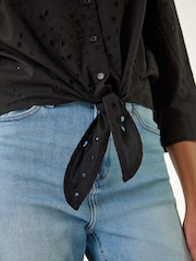 Roman Black Broderie Tie Front 100% Cotton Blouse - Image 5 of 5