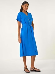 Roman Blue Button Mix Midi Dress - Image 2 of 5