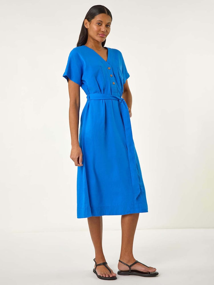 Roman Blue Button Mix Midi Dress - Image 2 of 5