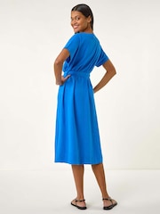 Roman Blue Button Mix Midi Dress - Image 3 of 5