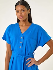 Roman Blue Button Mix Midi Dress - Image 4 of 5