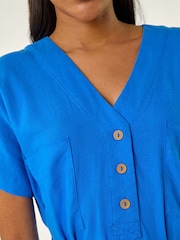 Roman Blue Button Mix Midi Dress - Image 5 of 5