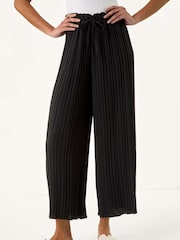 Roman Black Pleated Wide Leg Stretch Culottes Trousers - Image 1 of 5