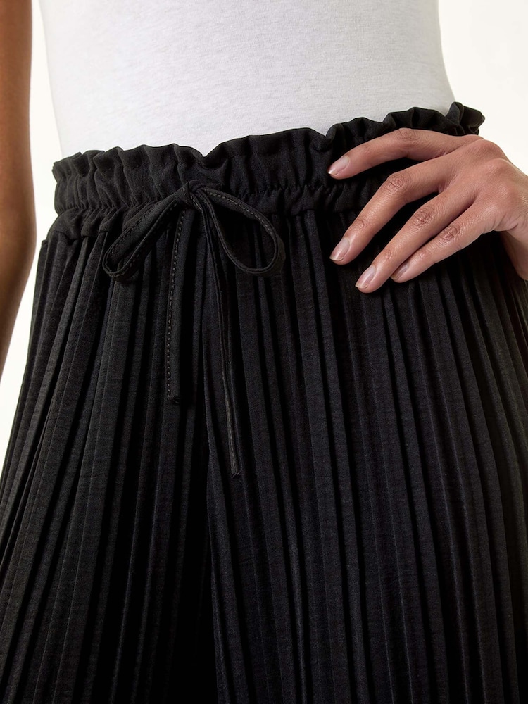 Roman Black Pleated Wide Leg Stretch Culottes Trousers - Image 2 of 5