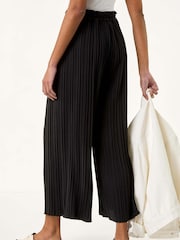 Roman Black Pleated Wide Leg Stretch Culottes Trousers - Image 4 of 5