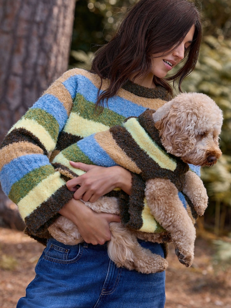 Multi Stripe Boucle Knitted Dog Jumper With Wool - Image 11 of 11