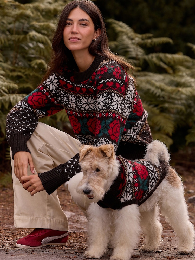 Chocolate Brown Fairisle Knitted Dog Jumper With Wool - Image 2 of 10