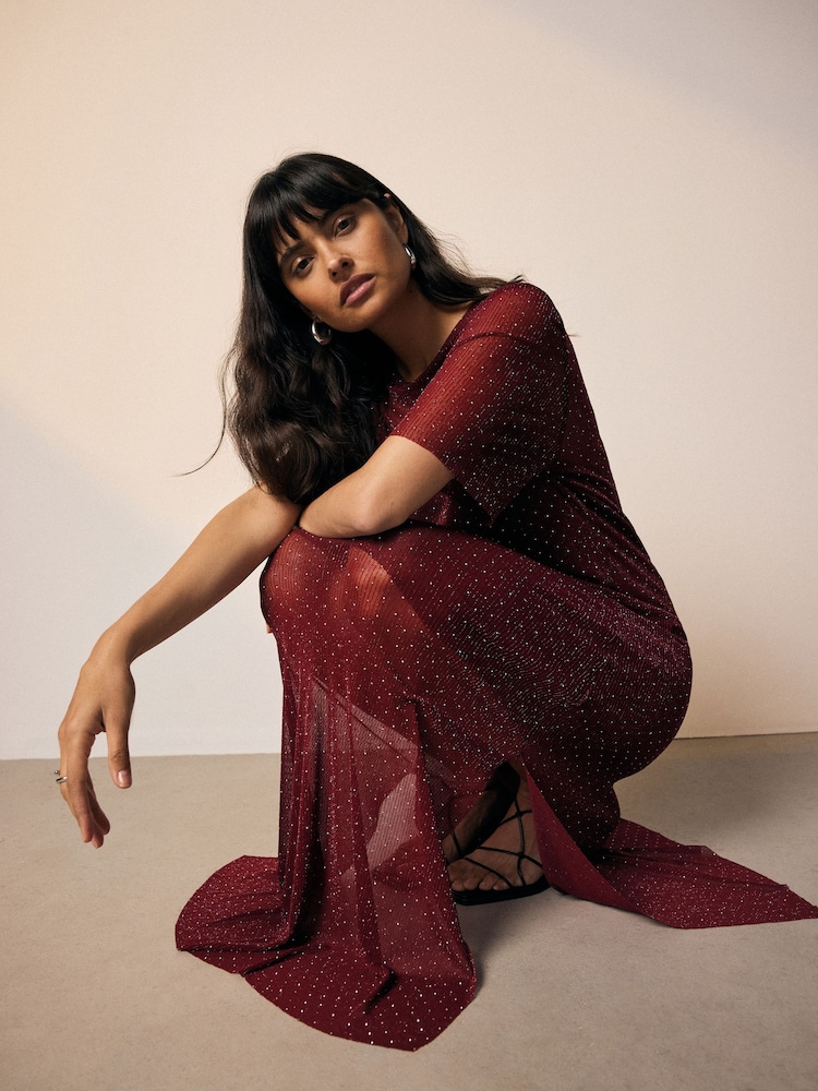 Burgundy Red Hotfix T-Shirt Midi Dress - Image 2 of 8
